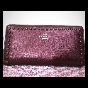 COACH Accordion Zip Around Wallet w/lacquer rivets